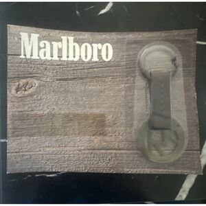 Vintage Tarnished Brass Marlboro Logo Keyring With Strap USA Promo New Old Stock